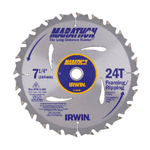 Load image into Gallery viewer, Irwin Marathon 7-1/4 in. D X 5/8 in. Carbide Circular Saw Blade 24 teeth 1 pk