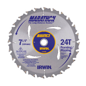 Irwin Marathon 7-1/4 in. D X 5/8 in. Carbide Circular Saw Blade 24 teeth 1 pk