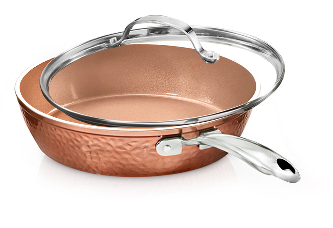 Gotham Steel Hammered 10 in. Copper Non Stick Frying Pan Set with Lid
