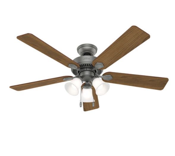 Swanson 52 inch Matte Silver with Autumn Walnut/Natural Wood Blades Ceiling Fan